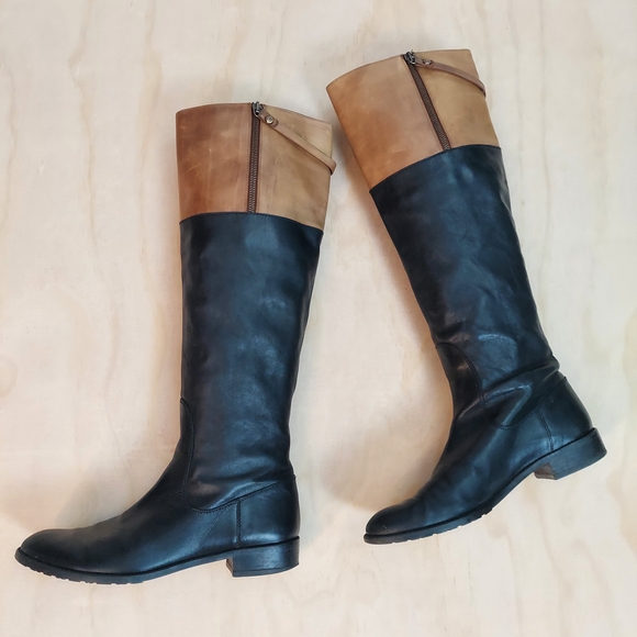 Stuart Weitzman 2-Tone Leather Riding Boots, Sz 8 - Picture 4 of 10